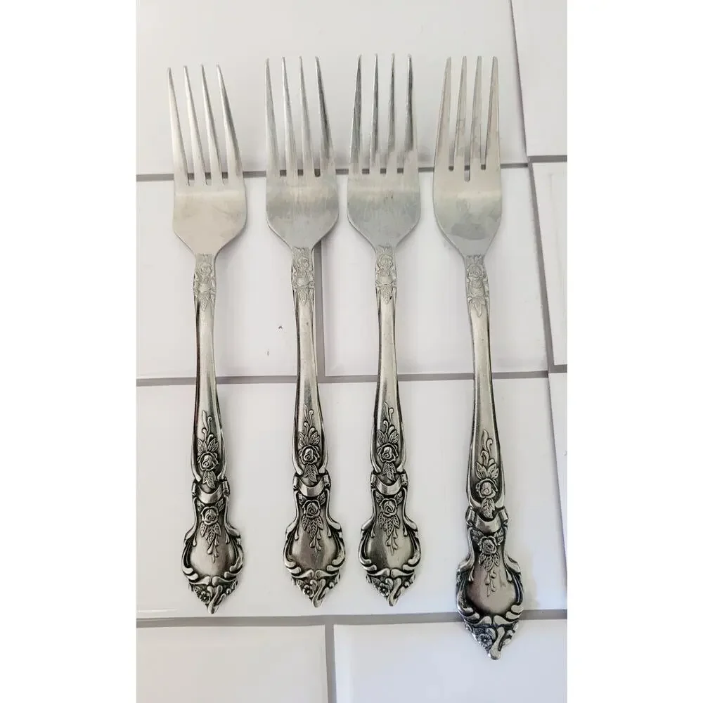 Rose and Leaf Silver Plated Stainless 3 Dinner Knifes Made in Japan Vintage